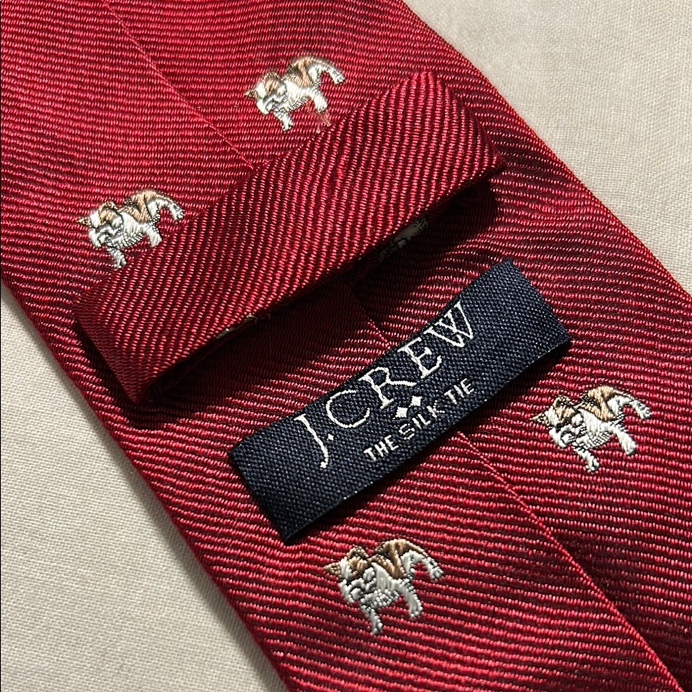 J. Crew Red Silk Tie with Bulldog Design